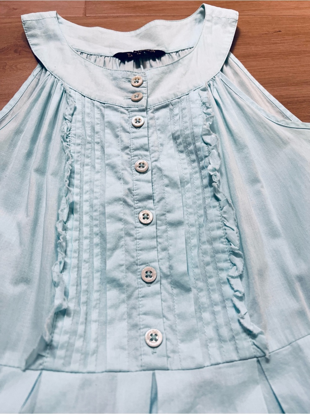 Tara Jarmon Aquamarine Pintuck Cotton Dress FR 36 US 4 Fit & Flare Side Zip - Picture 6 of 12